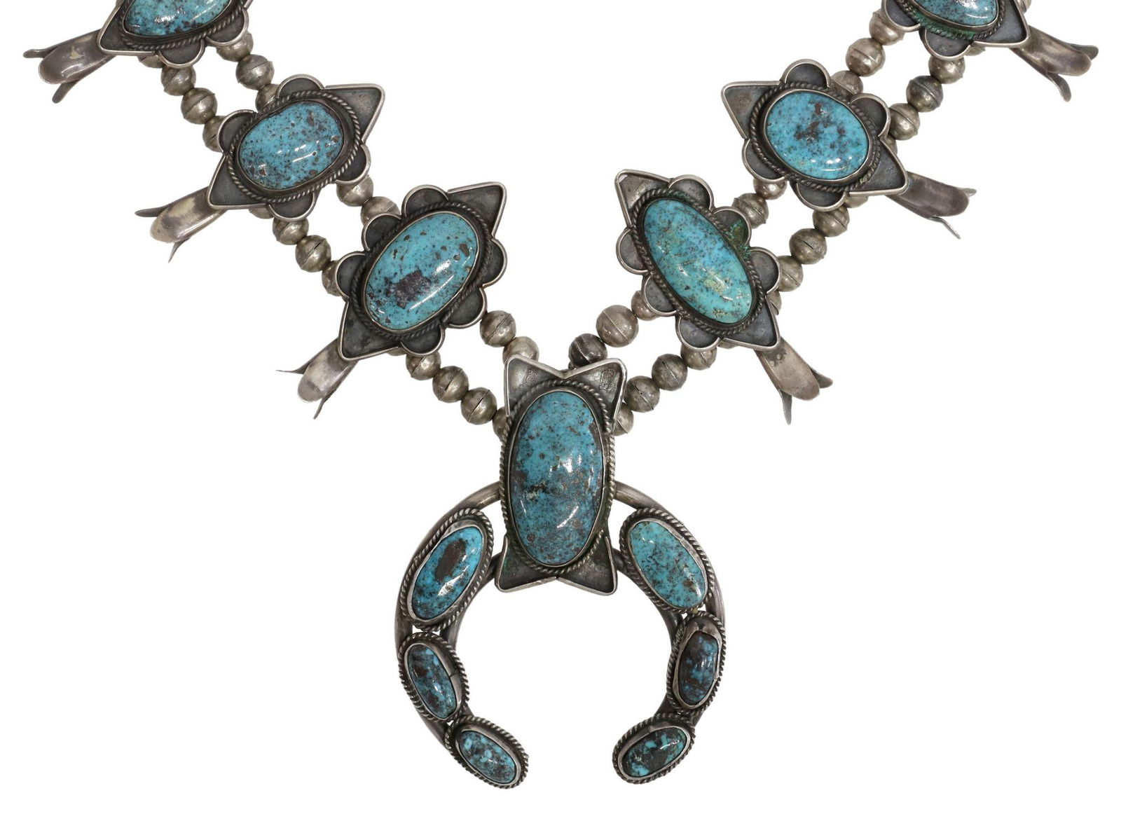 NATIVE AMERICAN TURQUOISE SQUASH BLOSSOM NECKLACE (1 of 4)