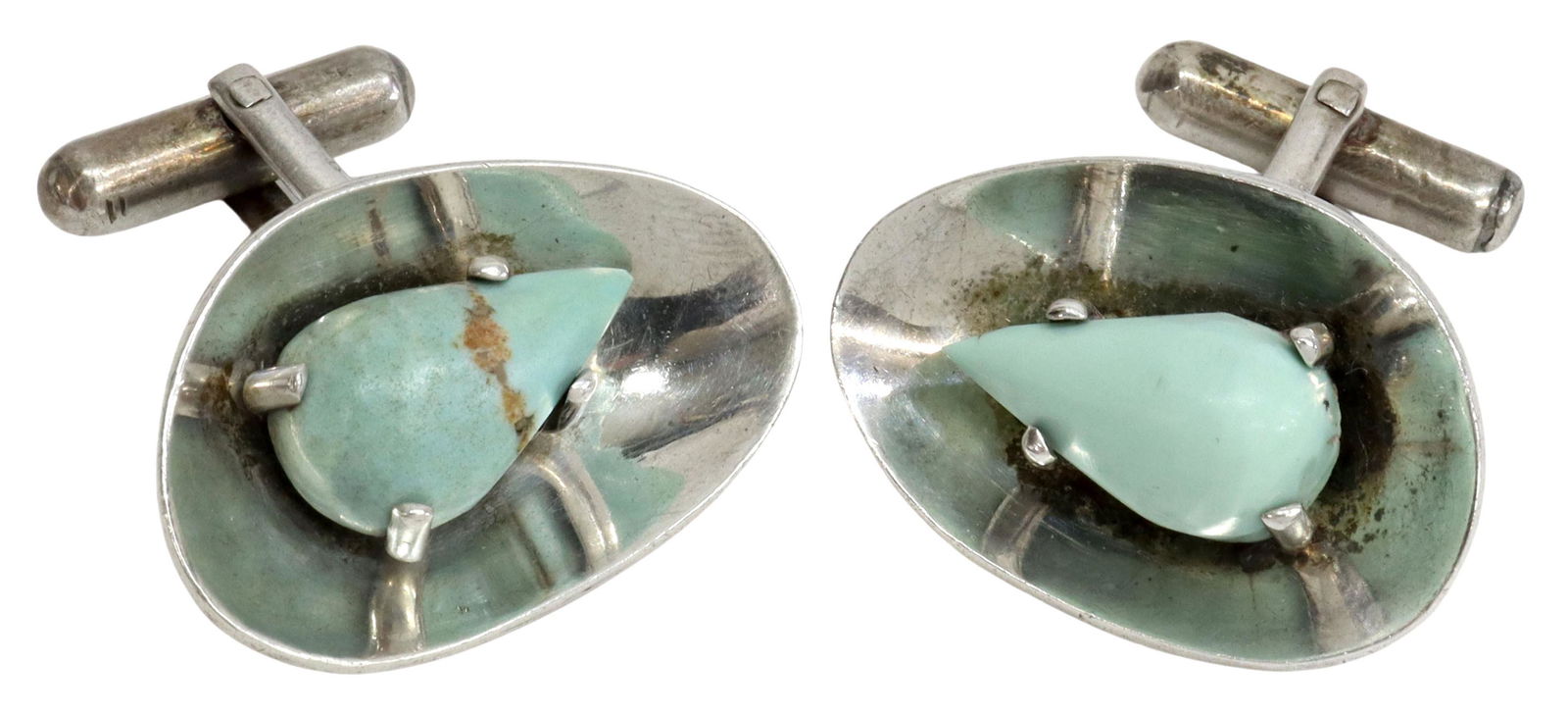 (PR) GENT'S STERLING & TURQUOISE CUFFLINKS, MEXICO (1 of 2)