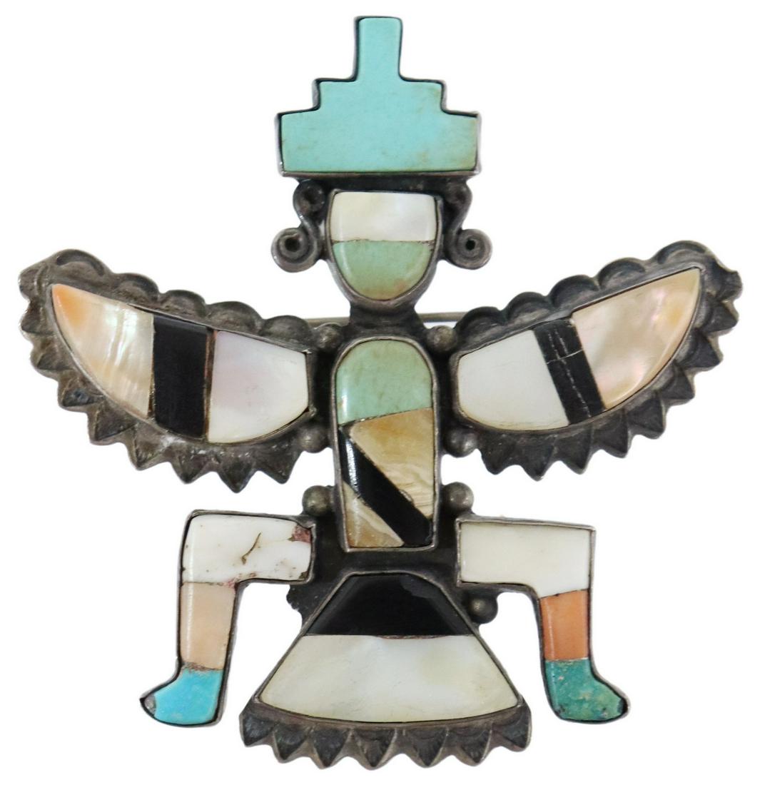 ZUNI PUEBLO MULTI-STONE INLAY KNIFEWING BROOCH (1 of 2)