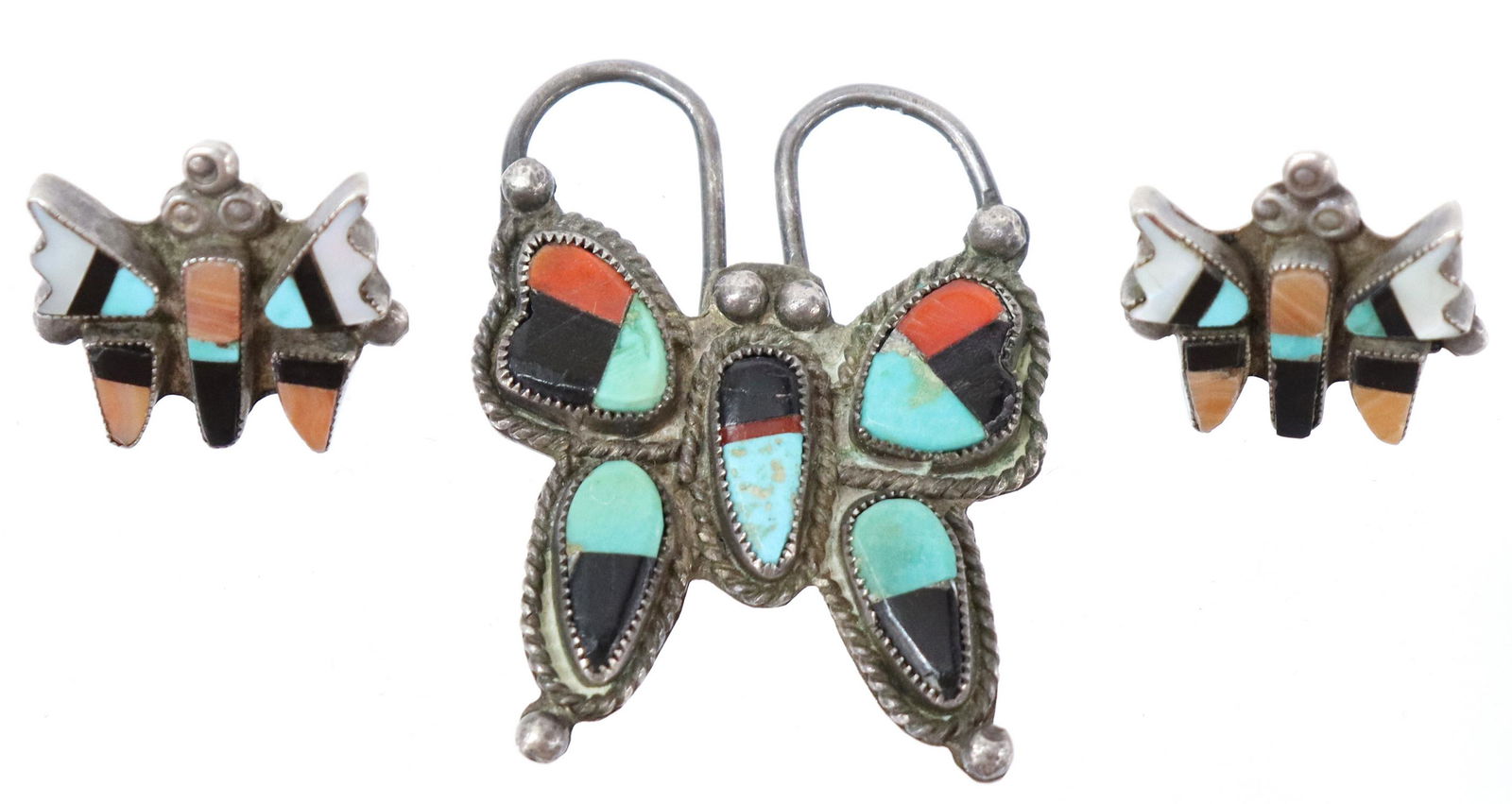 2) ZUNI PUEBLO MULTI-STONE INLAY BUTTERFLY JEWELRY (1 of 3)