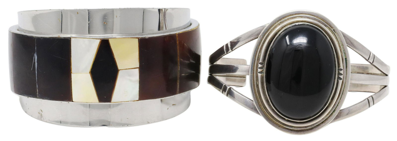 (2) SOUTHWEST STYLE SILVER CUFF BRACELETS (1 of 5)