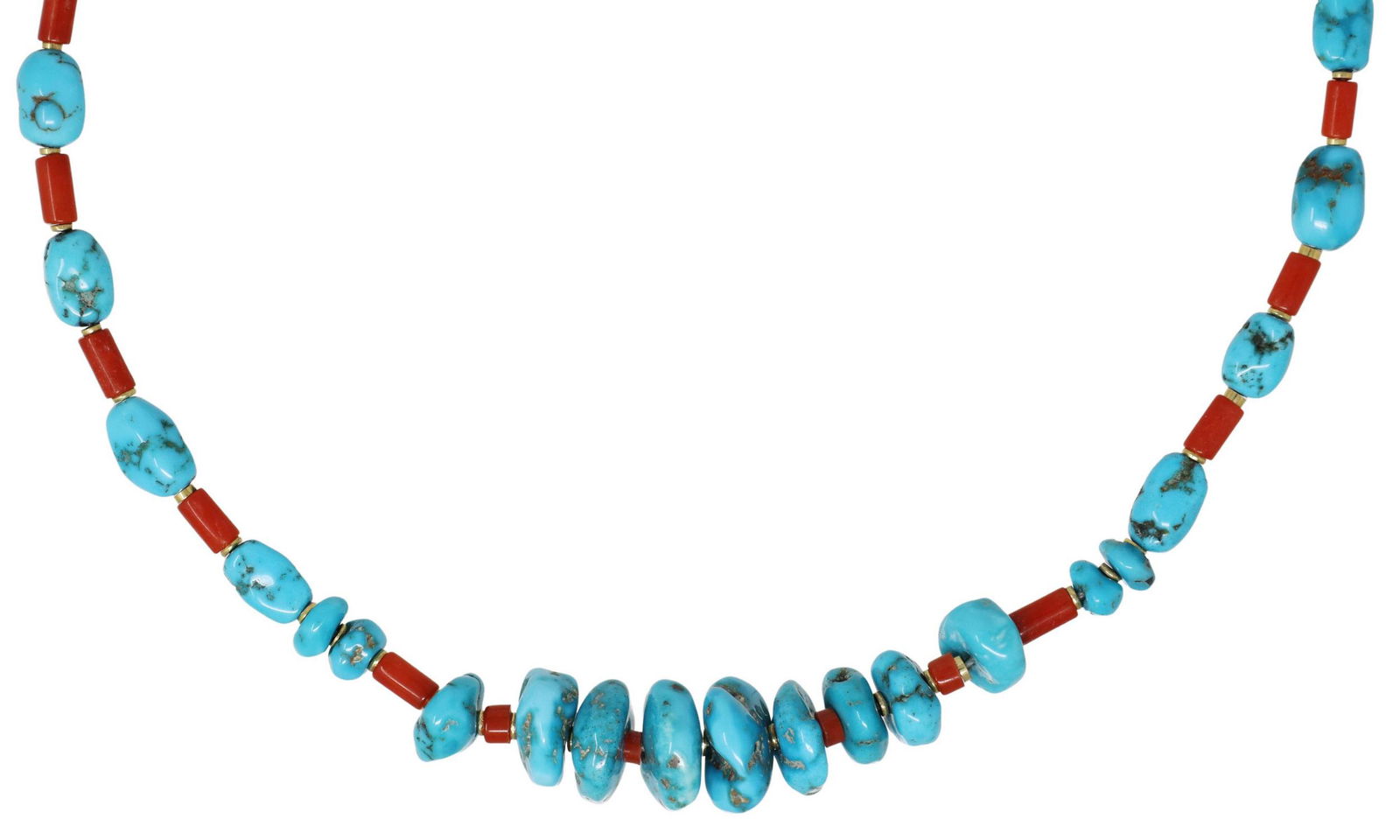SOUTHWEST STYLE TURQUOISE & RED CORAL NECKLACE (1 of 4)
