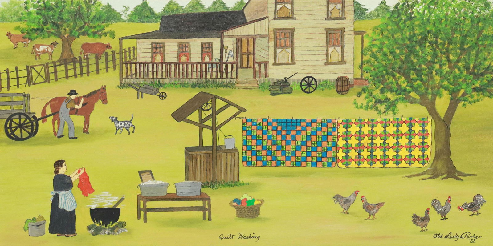 OLD LADY PARKER PRIMITIVE FOLK ART PAINTING (1 of 5)