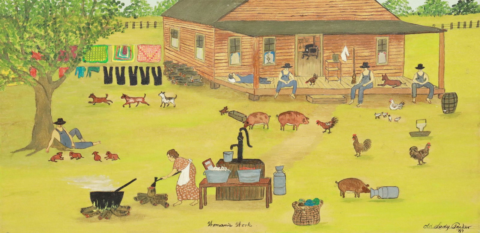 OLD LADY PARKER PRIMITIVE FOLK ART PAINTING (1 of 5)