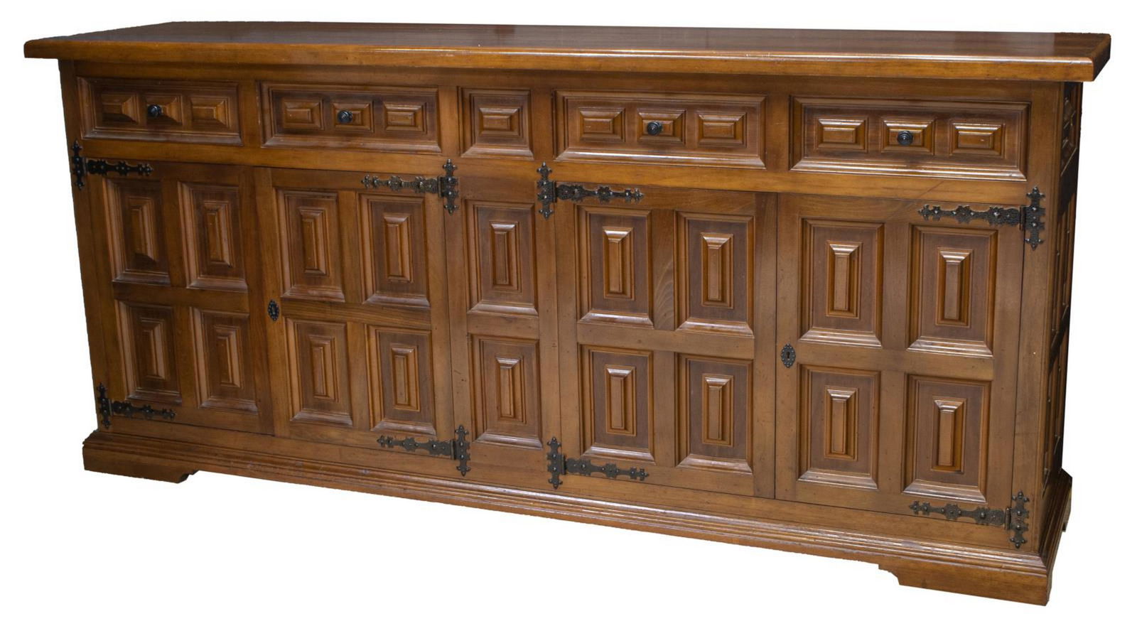 SPANISH GEOMETRIC PANELED LONG SIDEBOARD (1 of 6)