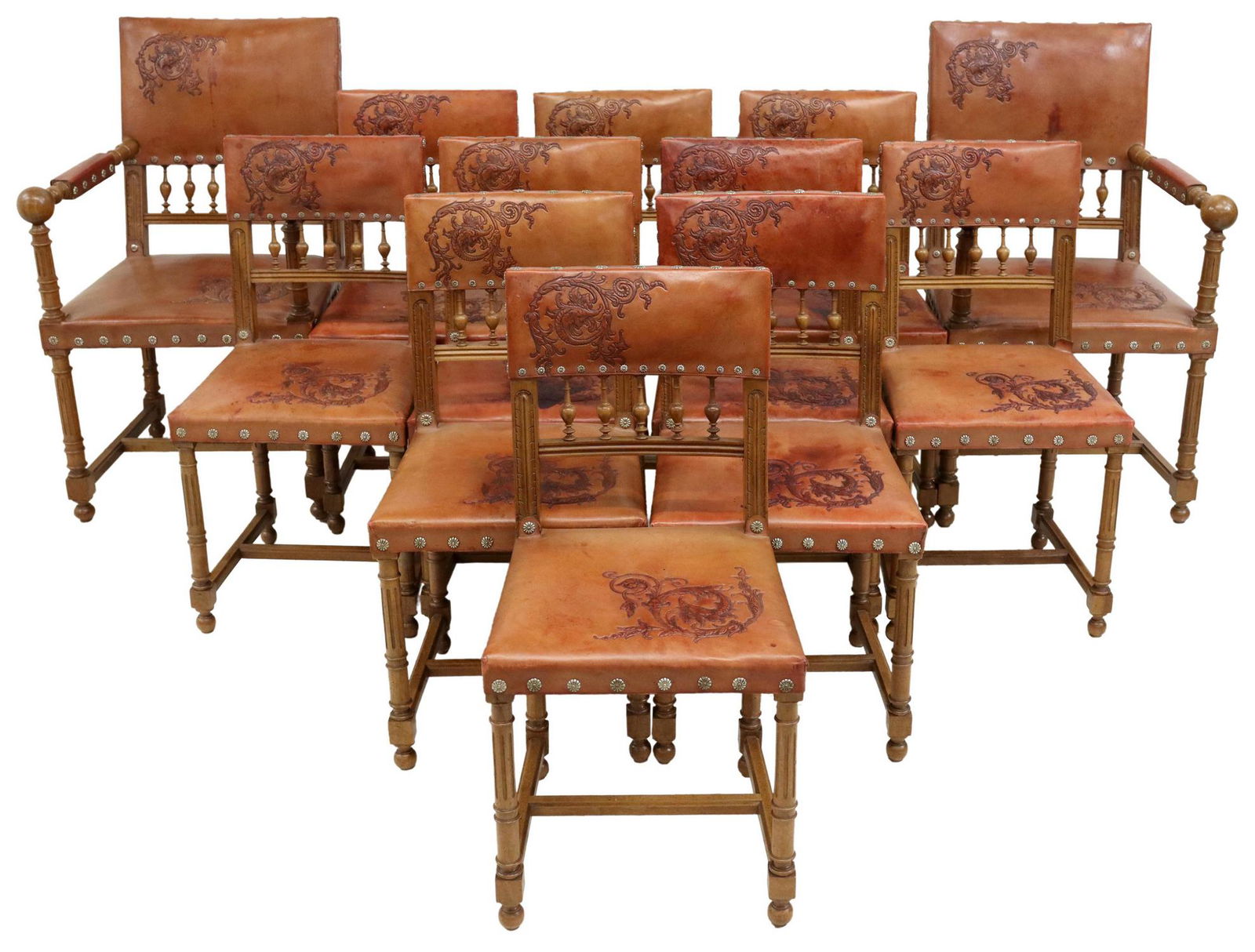 (12) FRENCH HENRI II STYLE WALNUT SIDE & ARMCHAIRS (1 of 3)