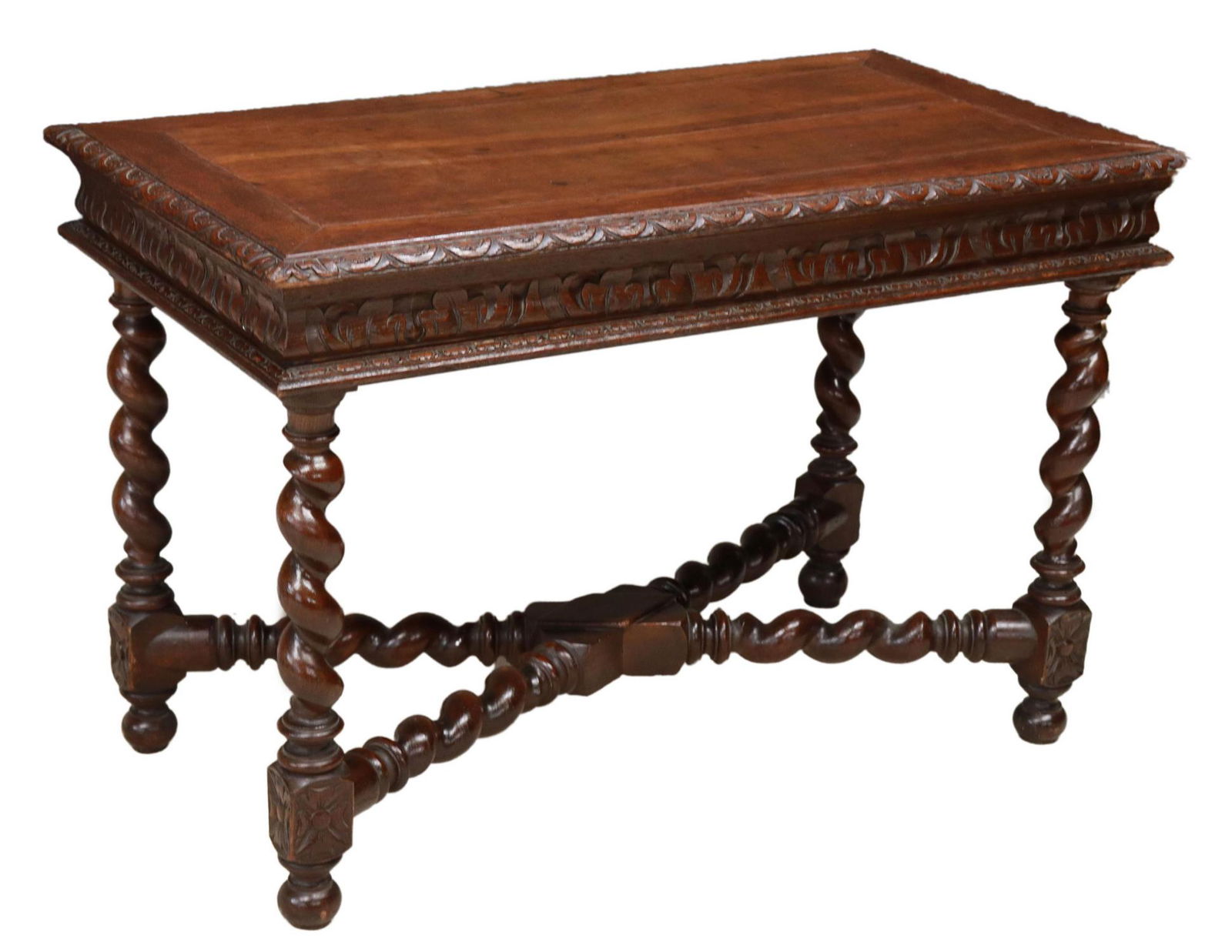 FRENCH LOUIS XIII STYLE CARVED OAK WRITING TABLE (1 of 4)