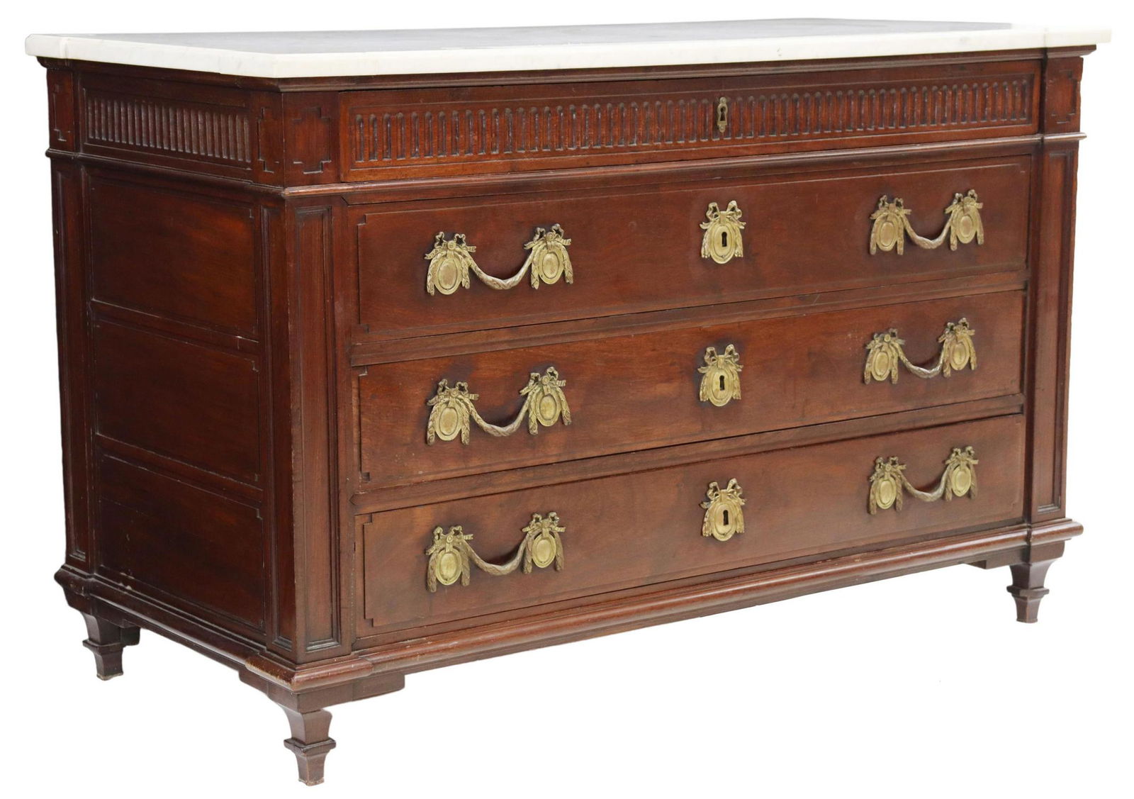 FRENCH NEOCLASSICAL MARBLE-TOP MAHOGANY COMMODE (1 of 5)