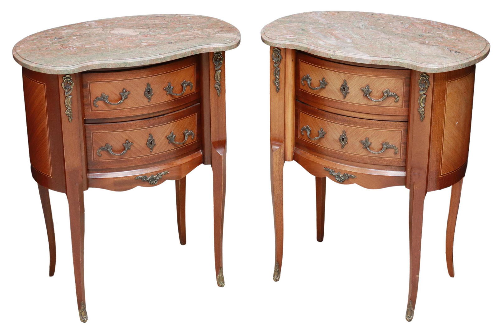 (2) FRENCH LOUIS XV STYLE KIDNEY-FORM NIGHTSTANDS (1 of 5)