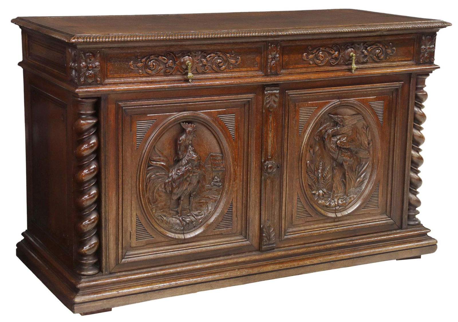FRENCH HENRI II STYLE CARVED OAK HUNT SIDEBOARD (1 of 6)