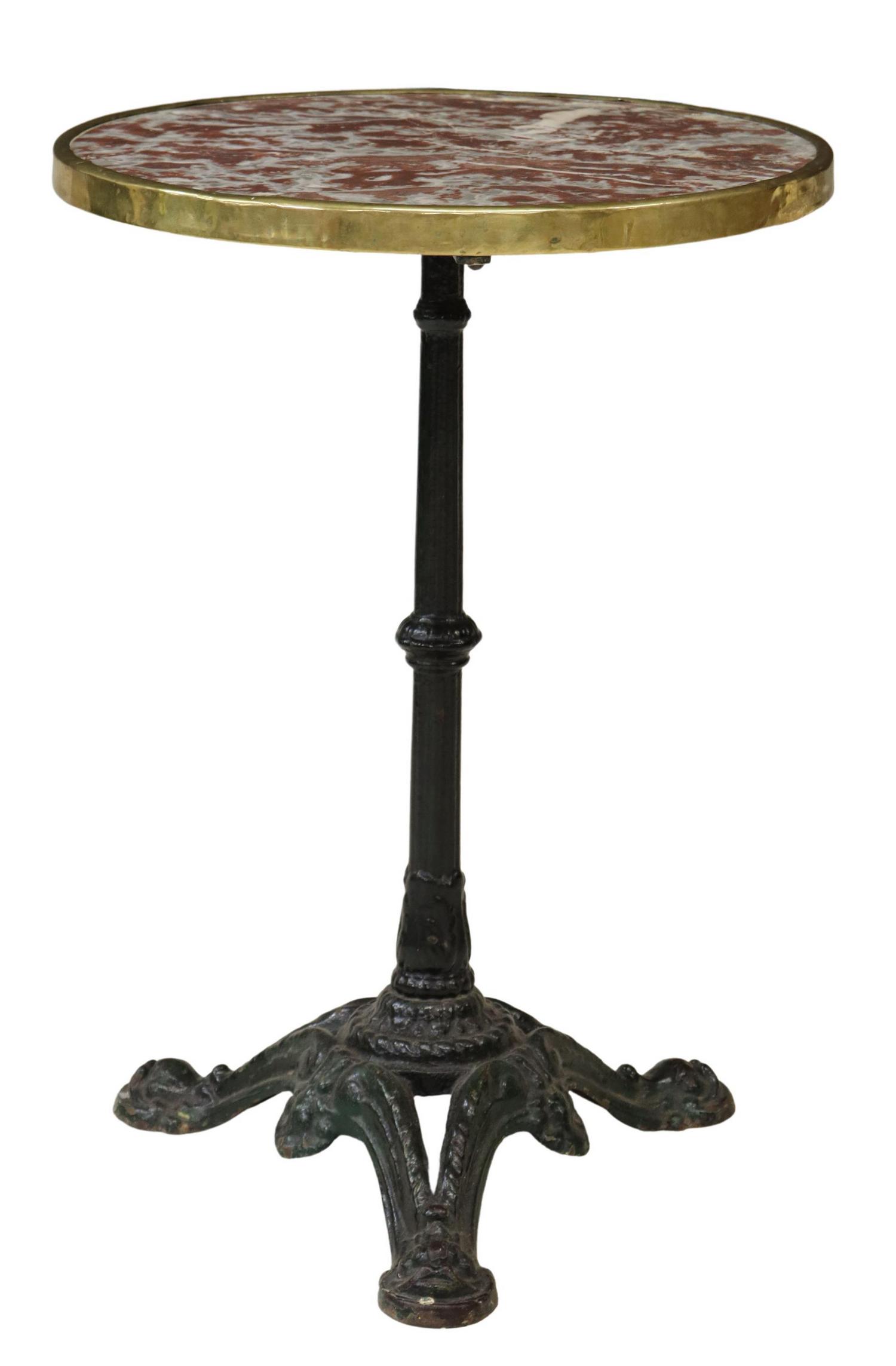 FRENCH MARBLE-TOP CAST IRON PEDESTAL BISTRO TABLE (1 of 3)