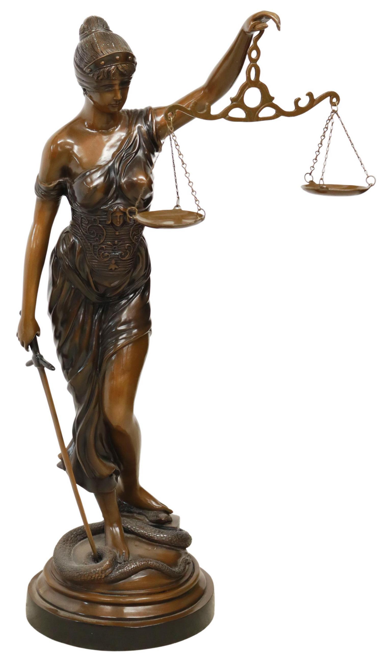 BRONZE SCULPTURE 'SCALES OF JUSTICE' 47.5"H (1 of 3)