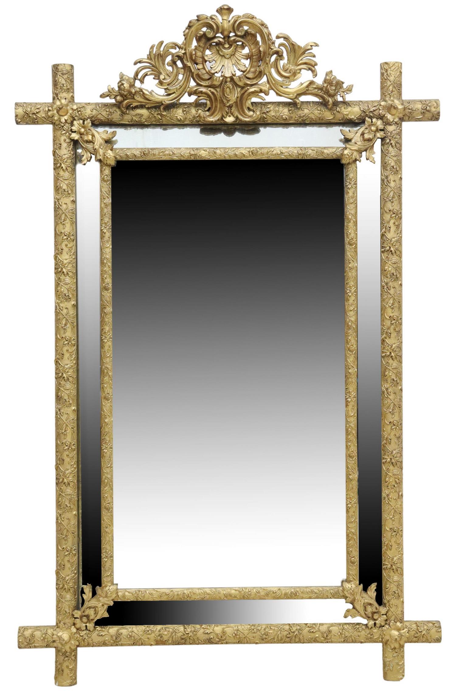 LARGE FRENCH LOUIS XV STYLE CUSHION MIRROR, 73.5"H (1 of 3)