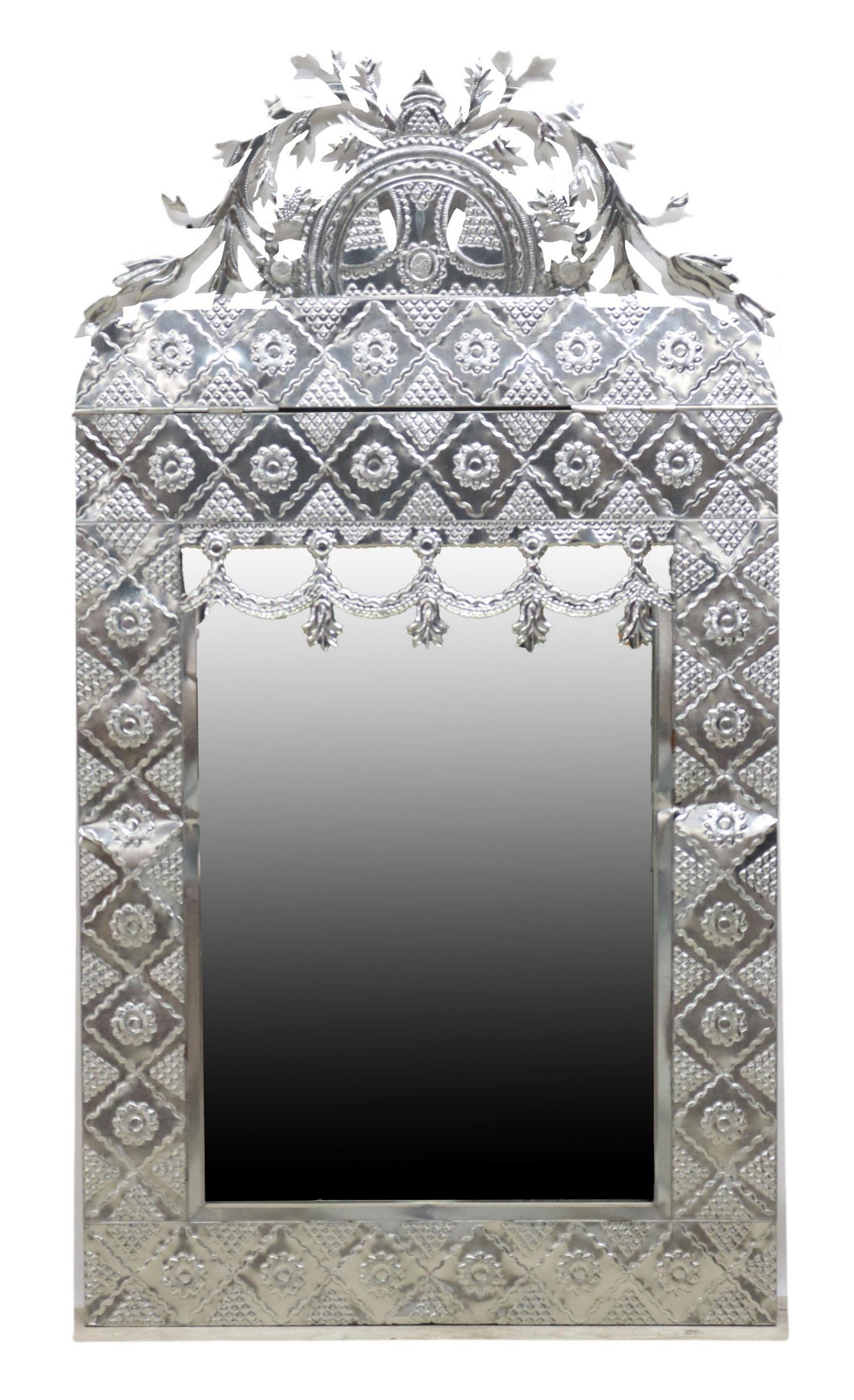 LARGE EMBOSSED TIN WALL MIRROR, MEXICO, 57.75"H (1 of 3)