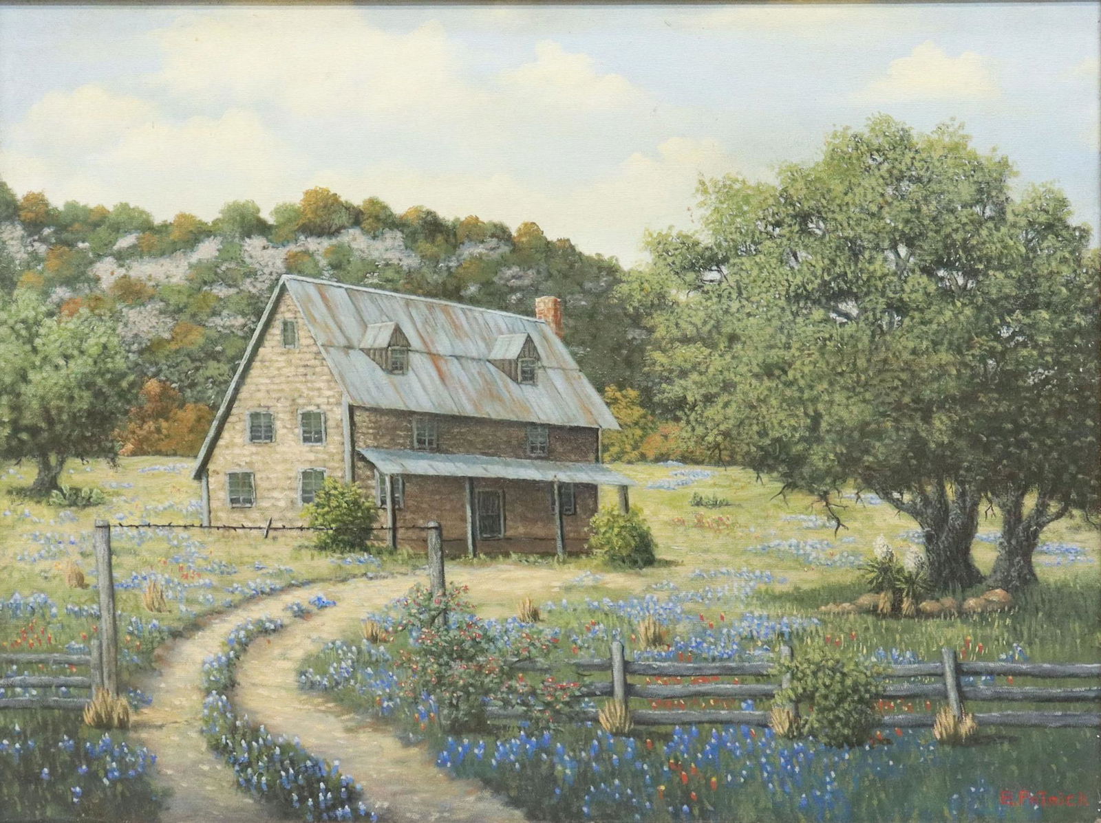 BILL PATRICK (TX) FARMHOUSE & BLUEBONNETS 18"x24" (1 of 4)