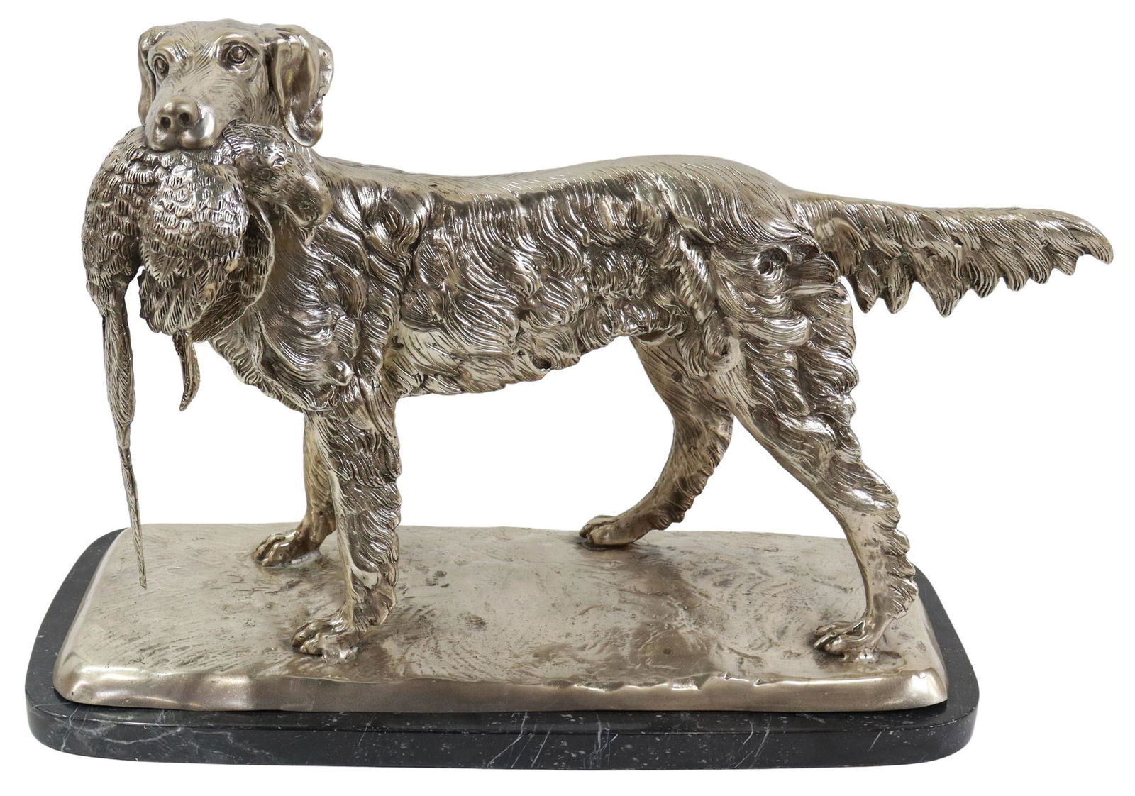 LARGE SILVERED BRONZE HUNTING DOG & PHEASANT (1 of 4)