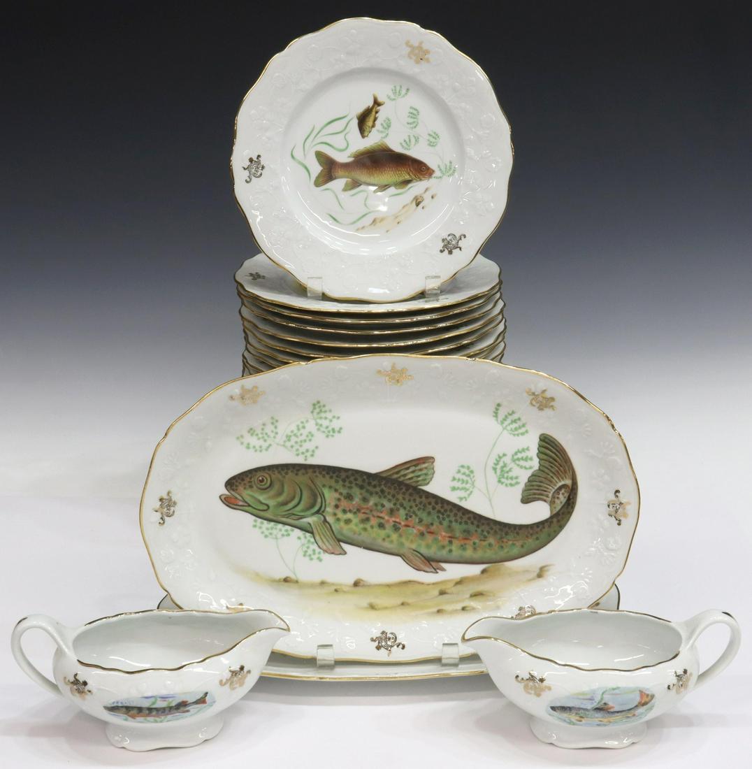 (28) FRENCH PARCEL GILT PORCELAIN FISH SERVICE (1 of 4)