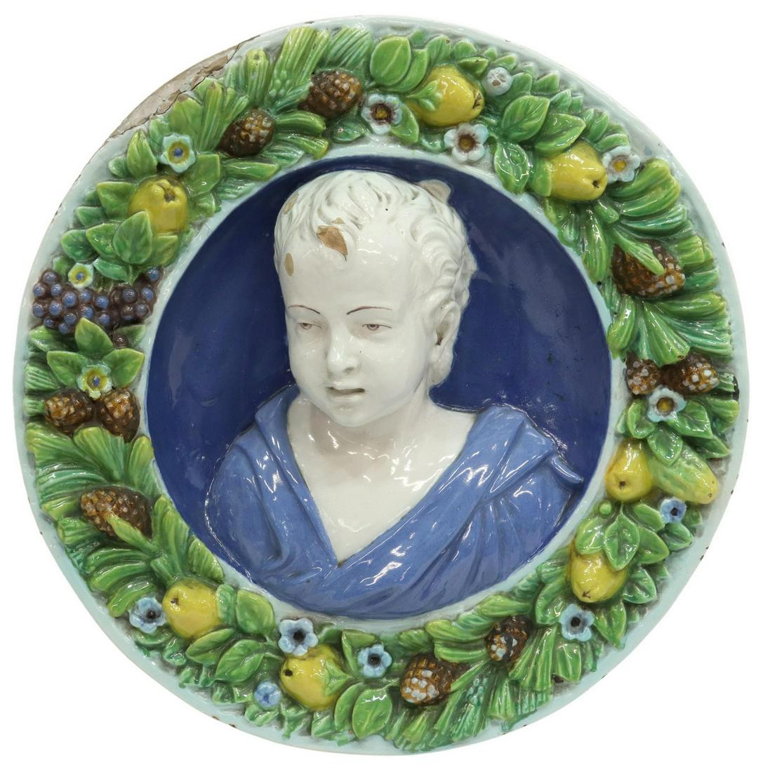 ITALIAN DELLA ROBBIA STYLE MAJOLICA ROUNDEL (1 of 3)