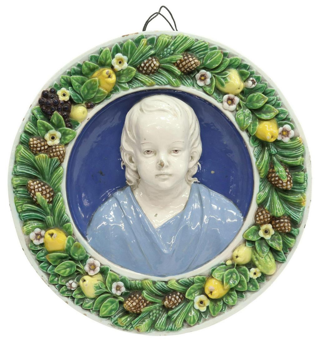 ITALIAN DELLA ROBBIA STYLE MAJOLICA ROUNDEL (1 of 4)