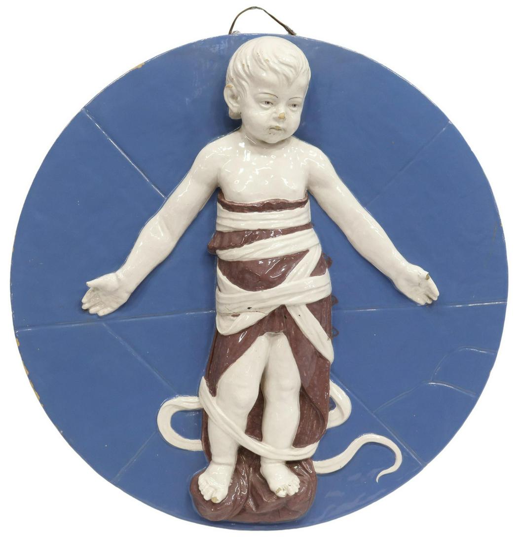 LARGE ITALIAN DELLA ROBBIA STYLE MAJOLICA ROUNDEL (1 of 3)