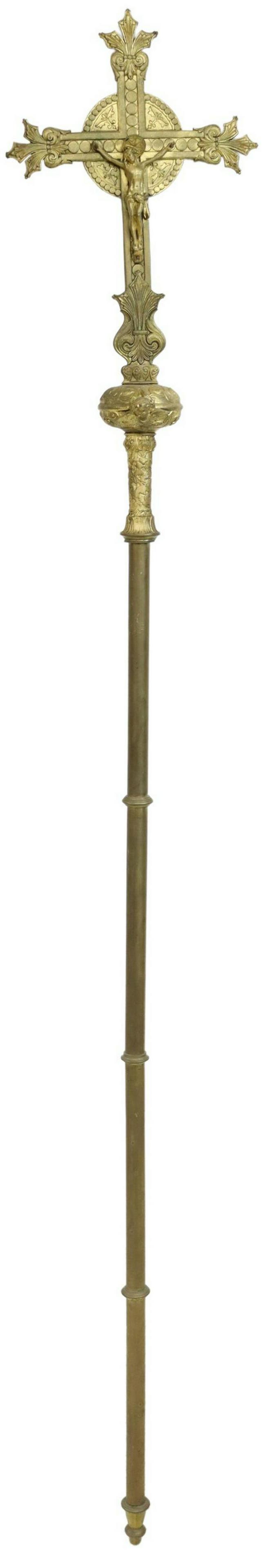RELIGIOUS BRASS PROCESSIONAL CRUCIFIX CROSS, 83"L (1 of 5)