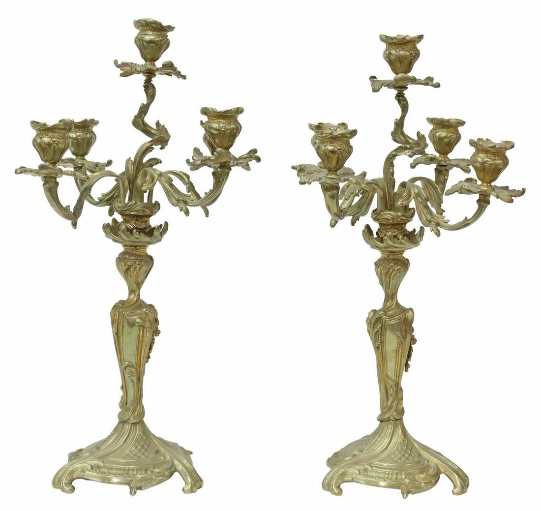 (2) FRENCH LOUIS XV STYLE BRONZE CANDELABRA (1 of 4)