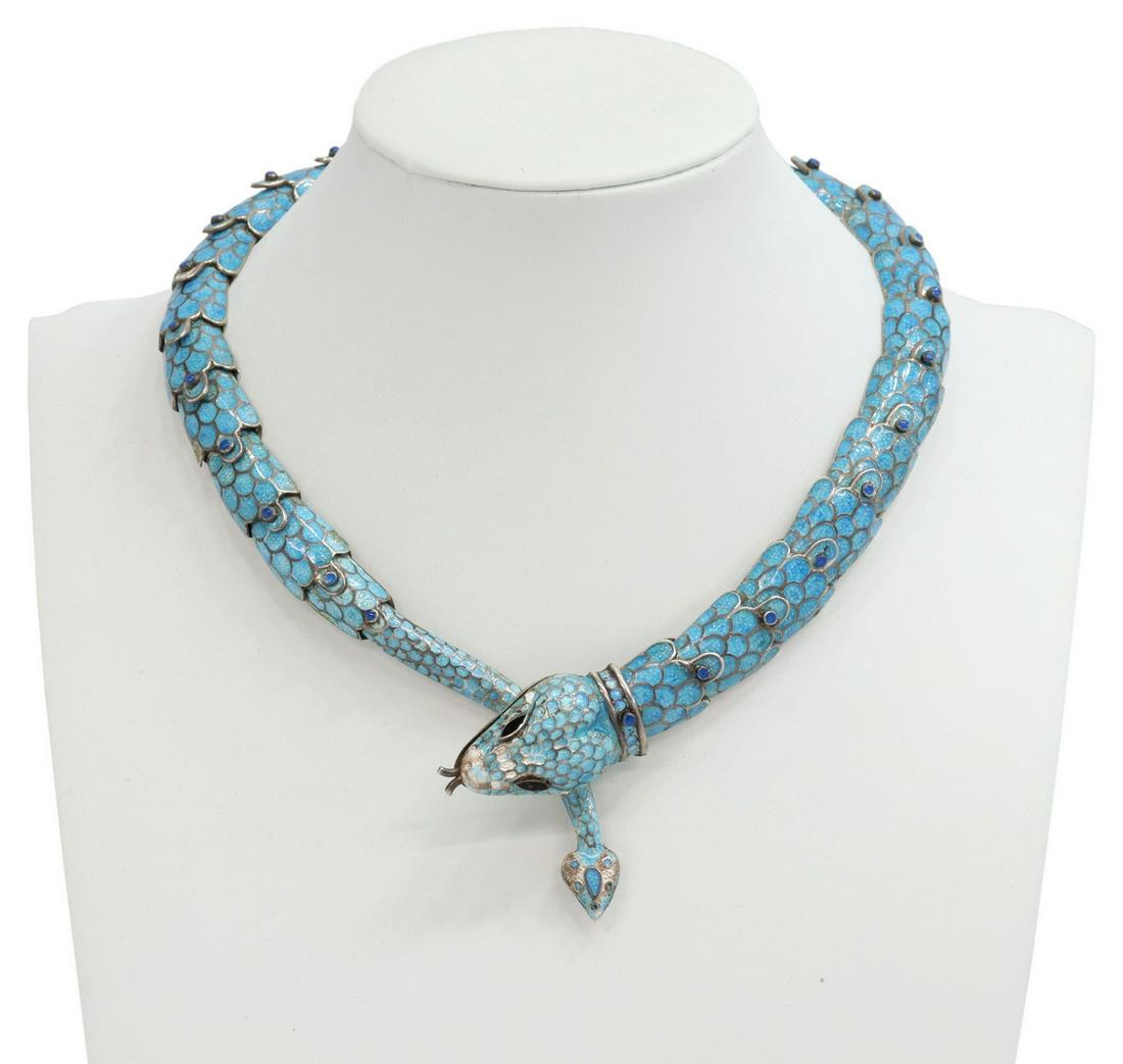 MARGOT DE TAXCO ENAMELED STERLING SERPENT NECKLACE (1 of 6)