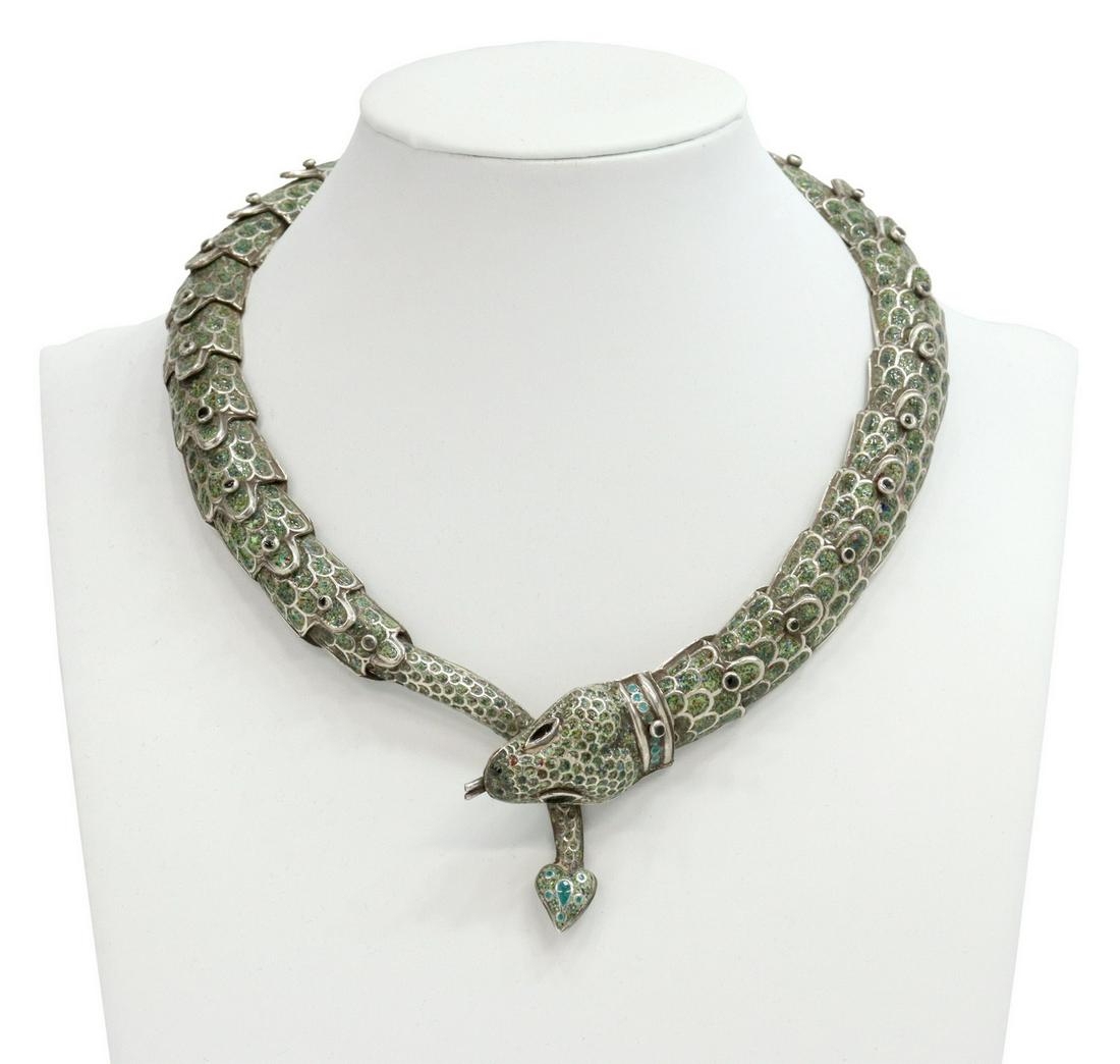ENAMELED STERLING SERPENT NECKLACE, MEXICO (1 of 6)