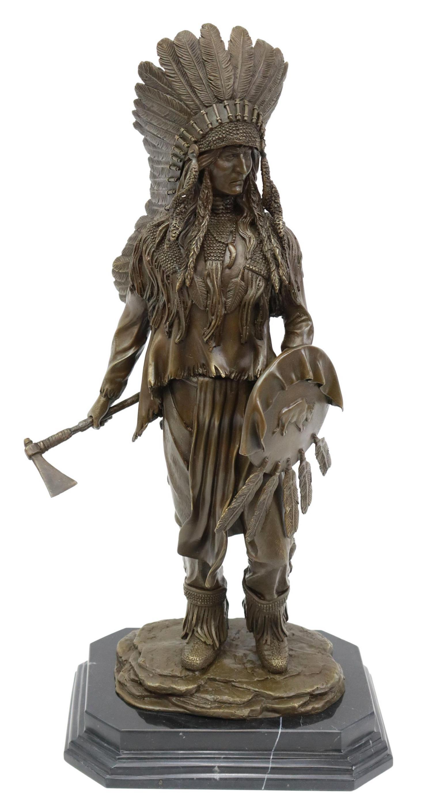 PATINATED BRONZE SCULPTURE NATIVE AMERICAN CHIEF (1 of 8)