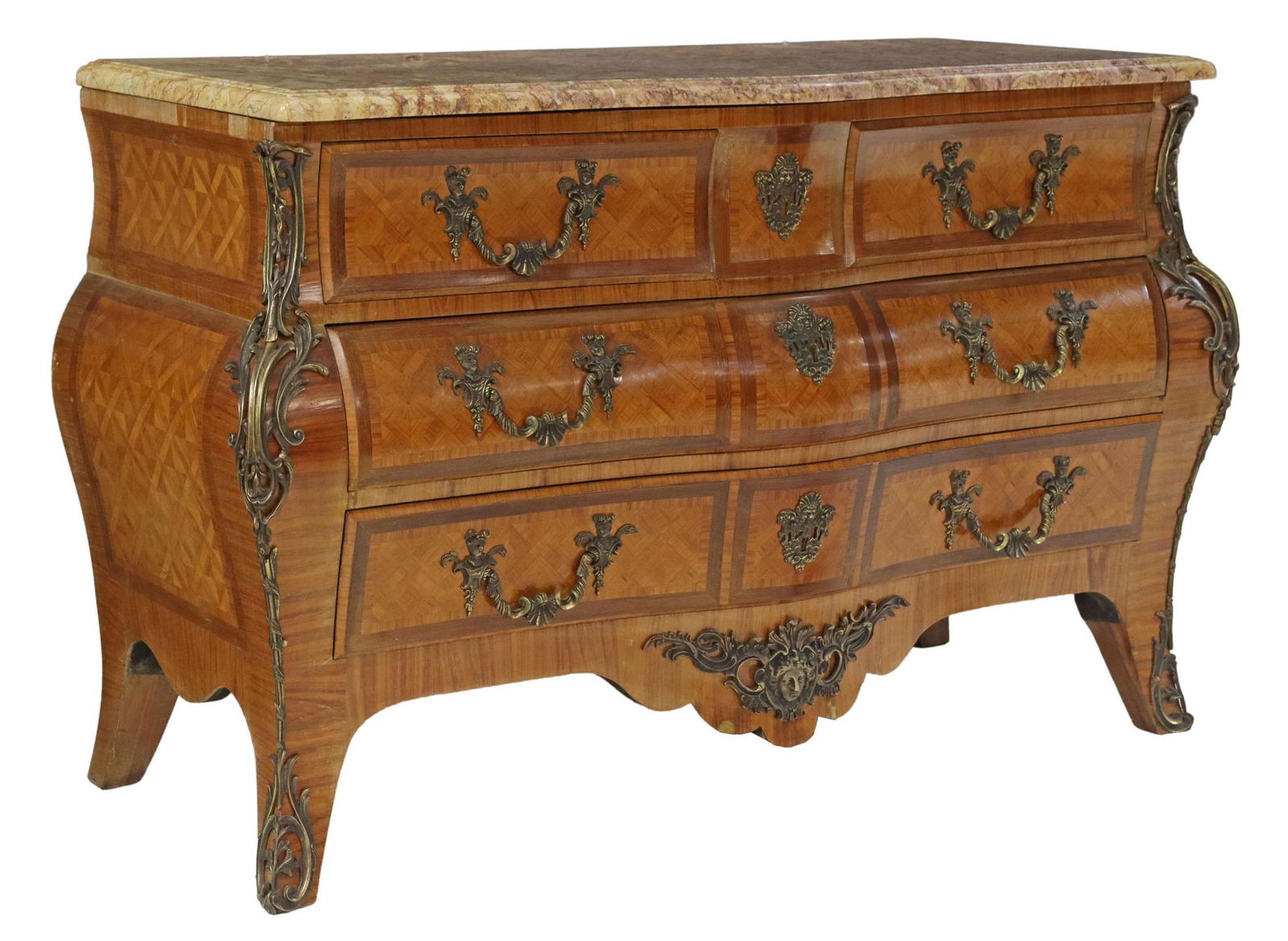 FRENCH LOUIS XV STYLE MARBLE-TOP BOMBE COMMODE (1 of 5)