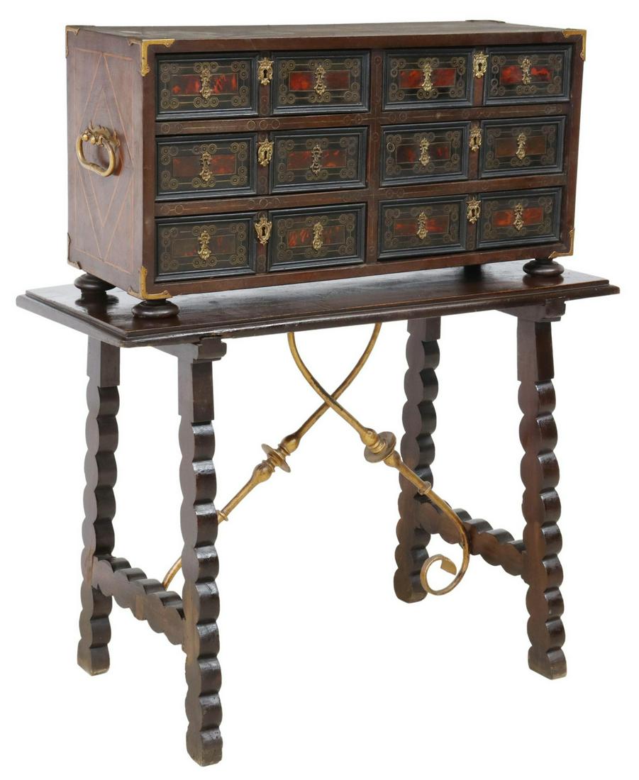 SPANISH BAROQUE STYLE INLAID VARGUENO ON STAND (1 of 5)