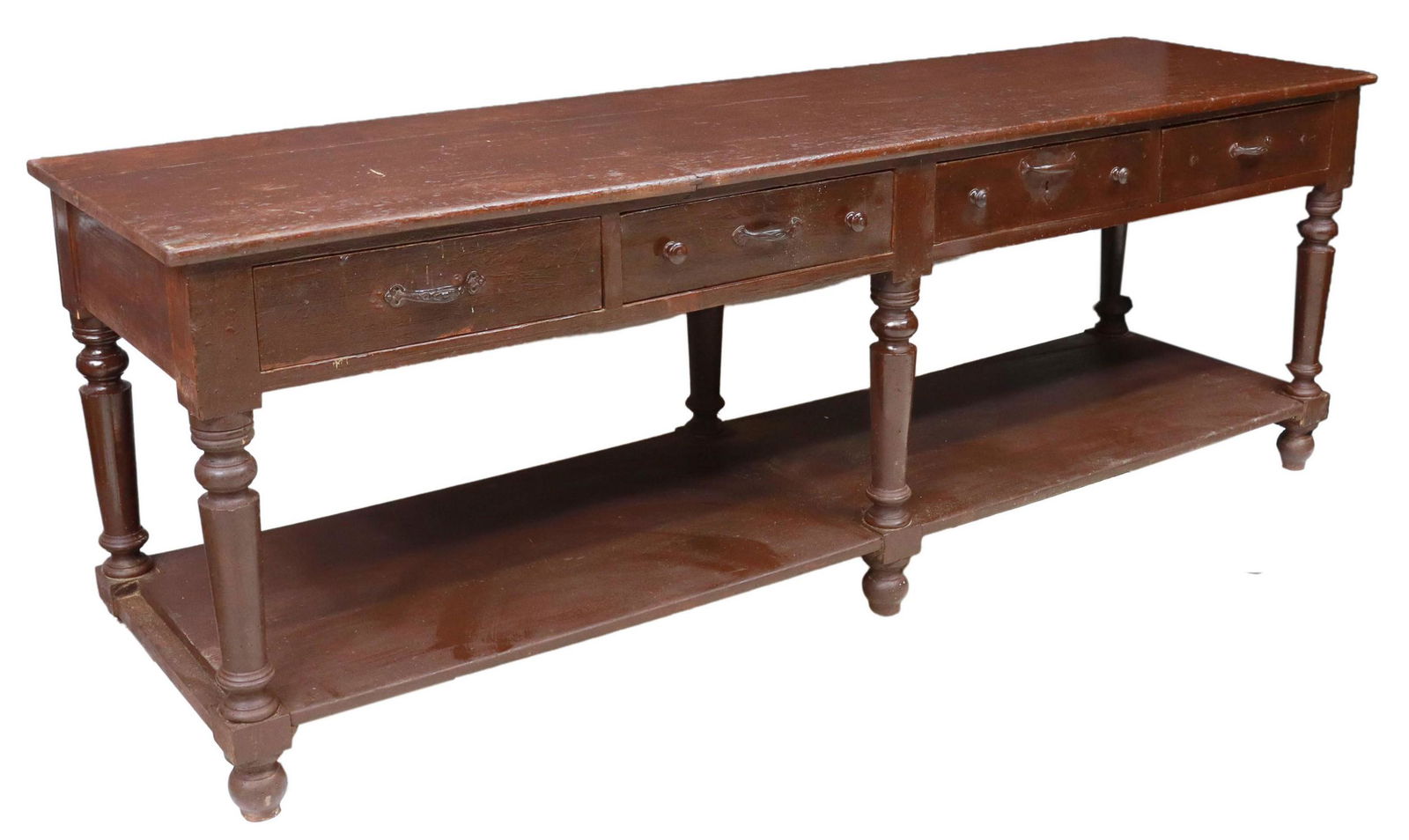 RUSTIC ITALIAN PLANK-TOP WORK TABLE, 99"L (1 of 5)