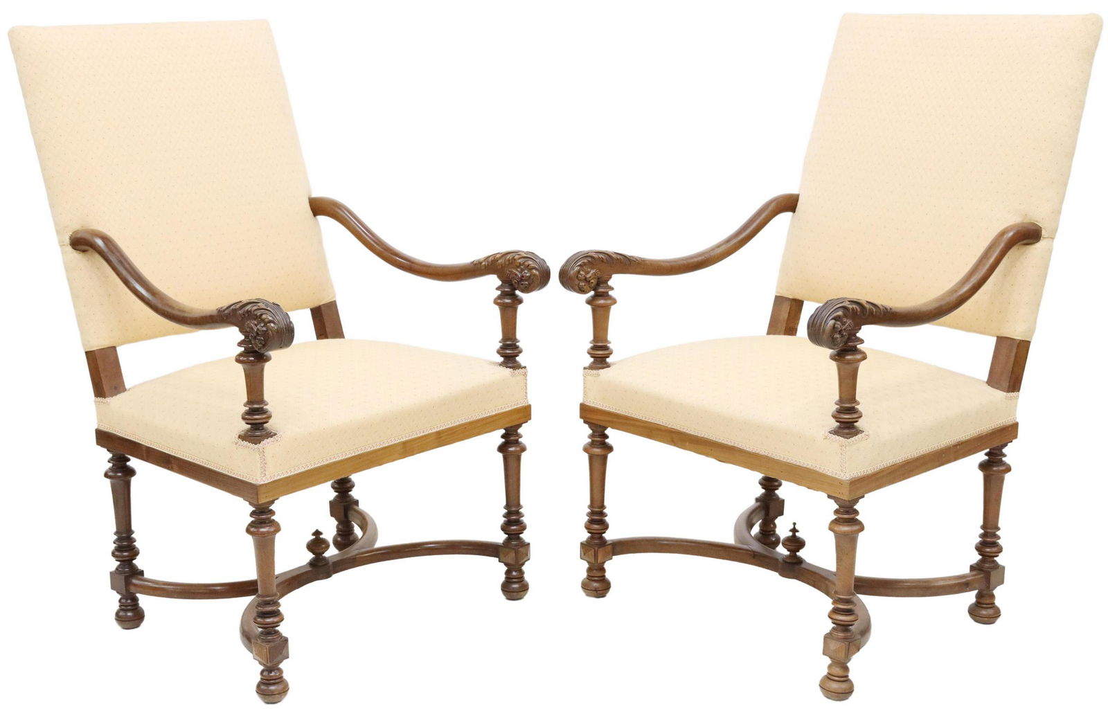 (2) FRENCH HENRI II STYLE WALNUT FAUTEUILS (1 of 3)