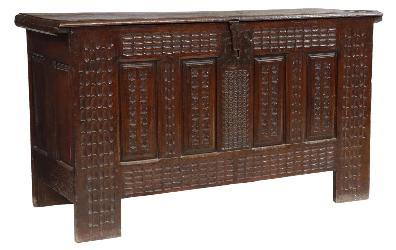 CONTINENTAL CARVED OAK COFFER STORAGE TRUNK (1 of 5)