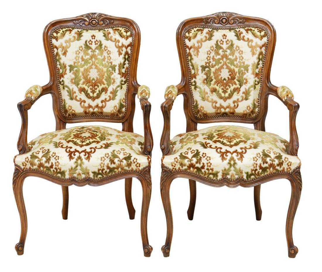 (2) FRENCH LOUIS XV STYLE CARVED FAUTEUILS (1 of 3)