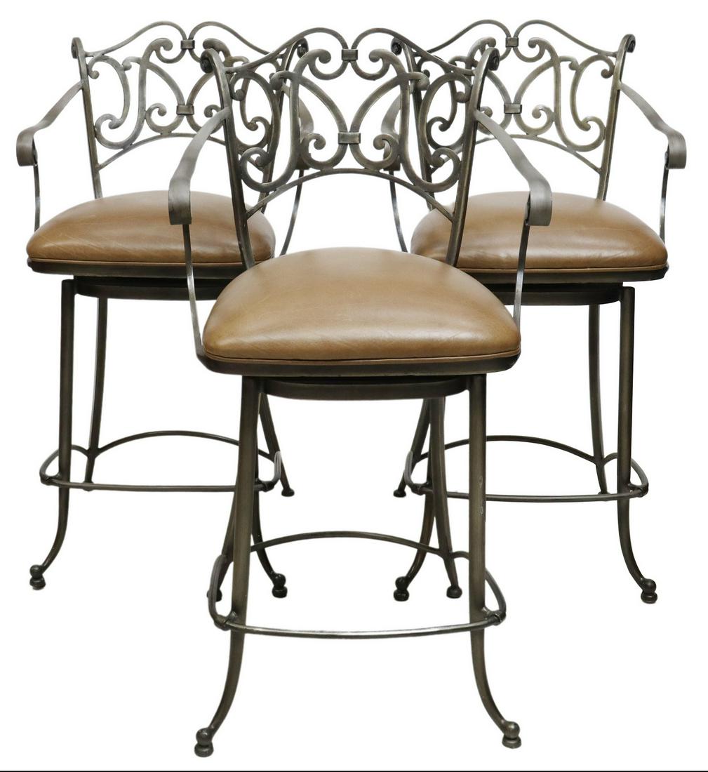 (3) SWIVEL SCROLLED IRON LEATHER SEAT BARSTOOLS (1 of 3)