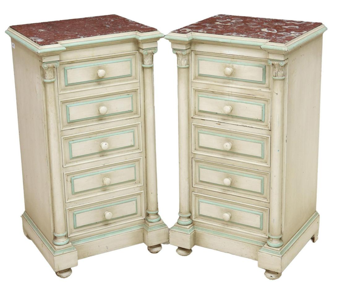 (2) FRENCH MARBLE-TOP PAINTED BEDSIDE CABINETS (1 of 5)