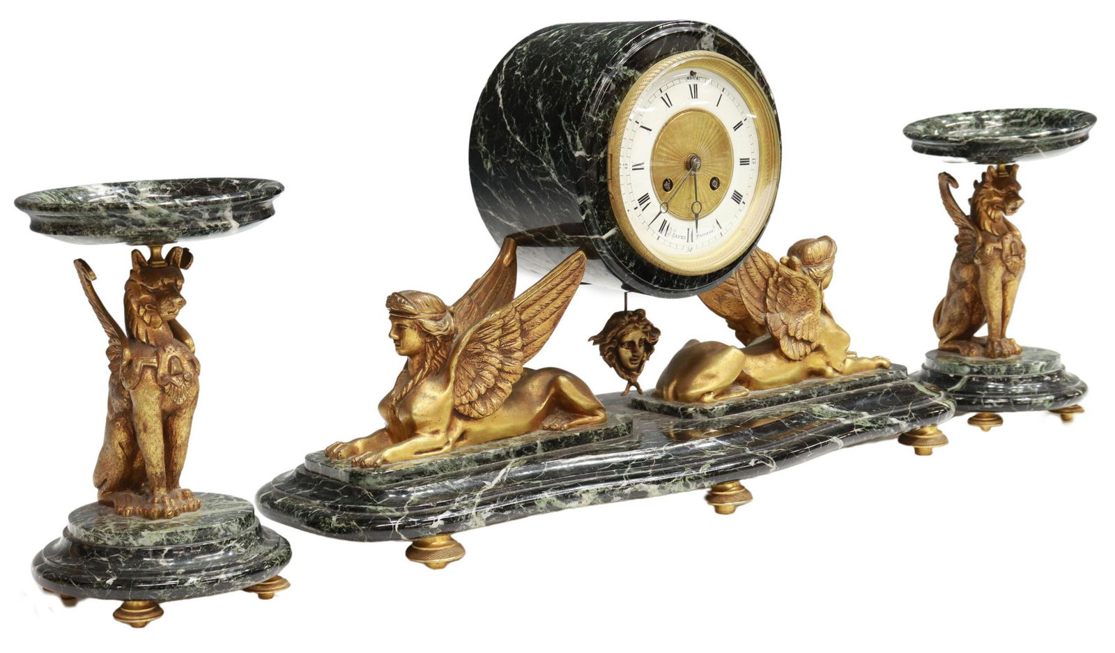 (3) FRENCH EMPIRE STYLE MARBLE MANTEL CLOCK SET (1 of 5)