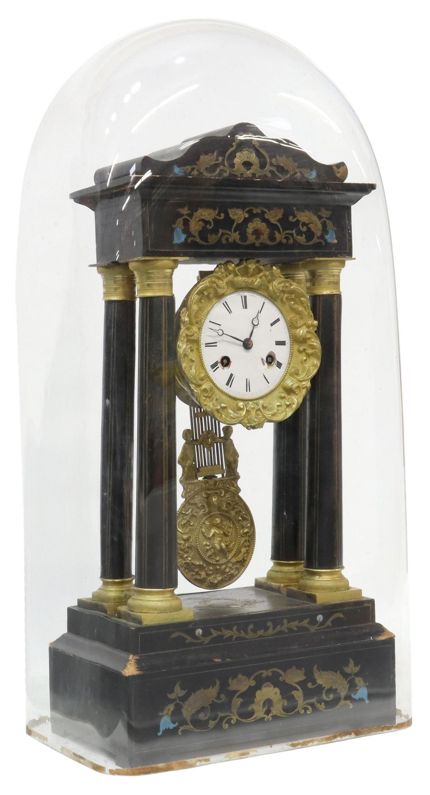 FRENCH NAPOLEON III PORTICO CLOCK & GLASS CLOCHE (1 of 5)