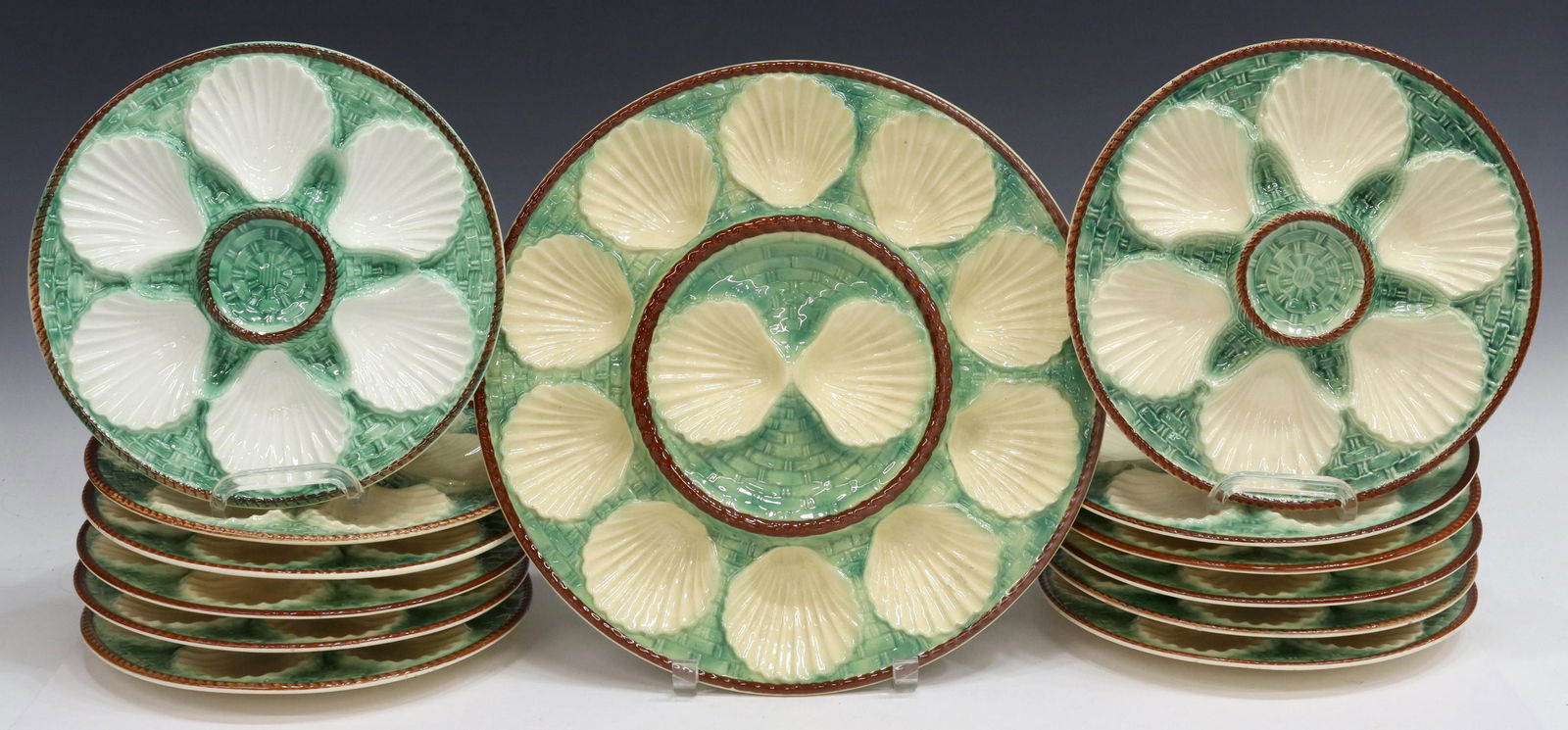 (13) FRENCH MAJOLICA OYSTER PLATTER & PLATES (1 of 3)