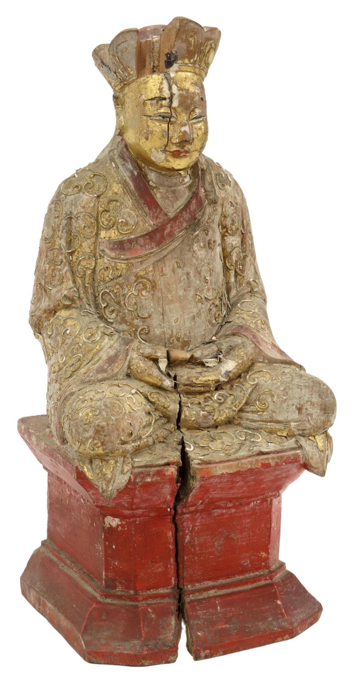 CHINESE CARVED WOOD BUDDHIST TEMPLE FIGURE (1 of 4)