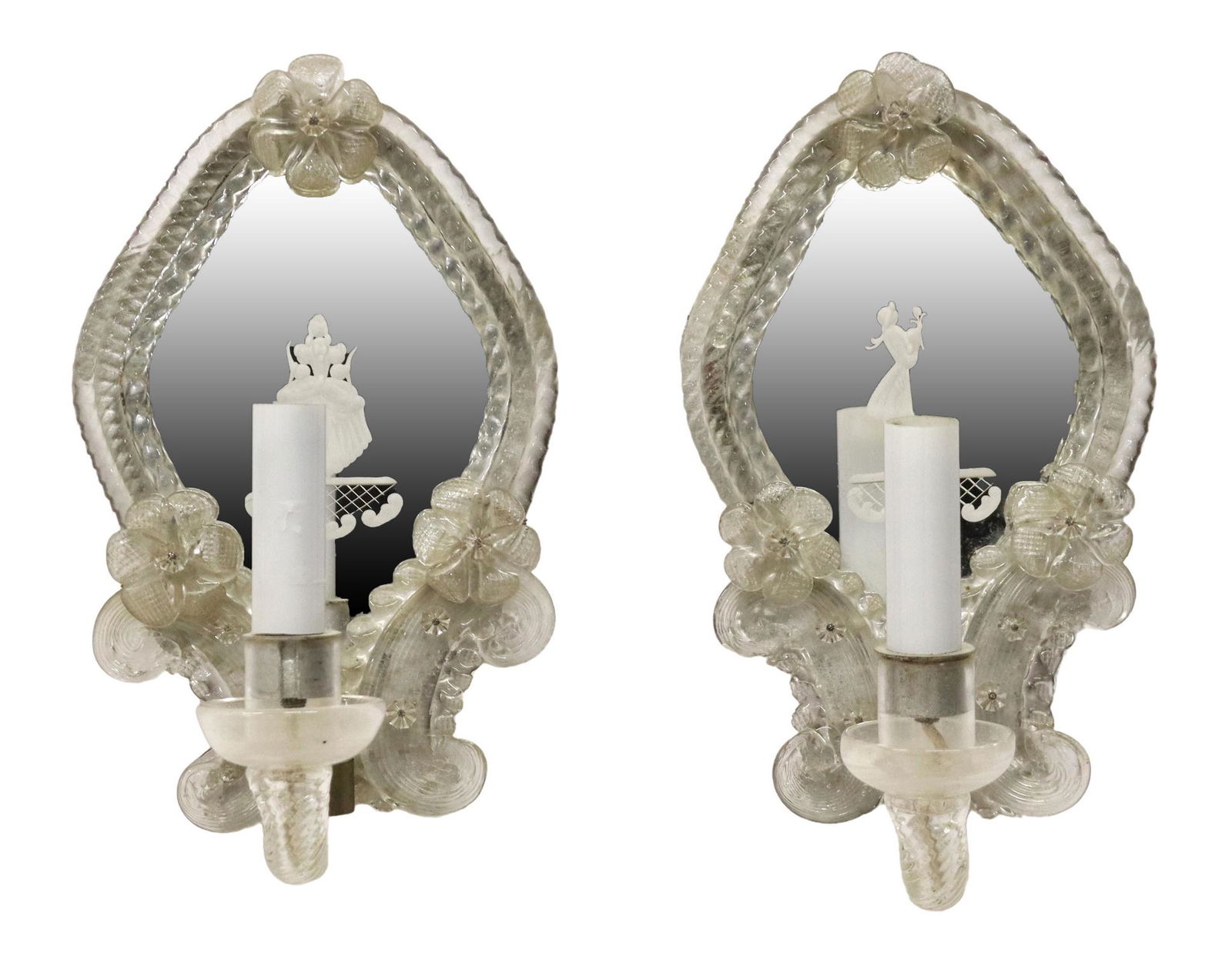 (2) VENETIAN ART GLASS MIRRORED WALL SCONCES (1 of 3)