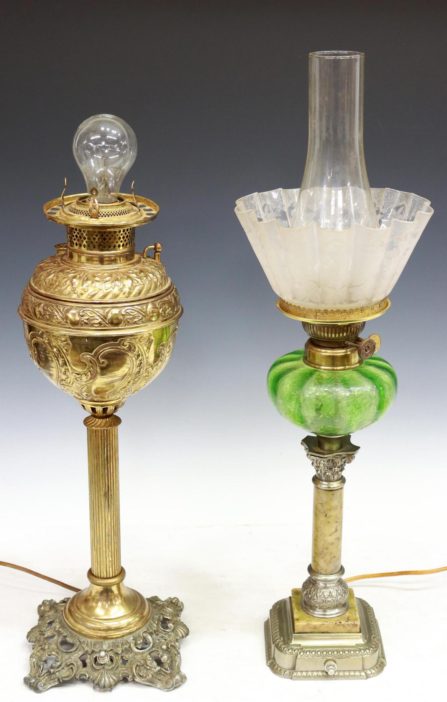 (2) VICTORIAN KEROSENE BANQUET LAMPS, ELECTRIFIED (1 of 2)