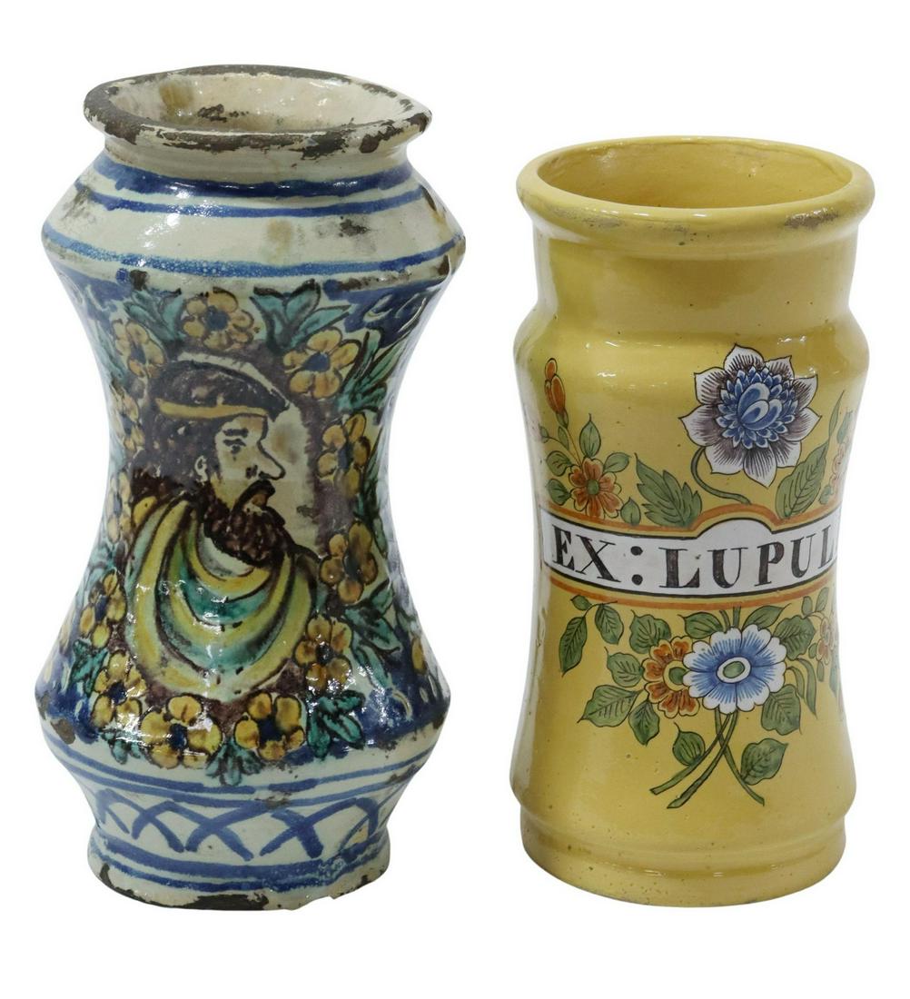 (2) CONTINENTAL POLYCHROME FAIENCE APOTHECARY JARS (1 of 4)