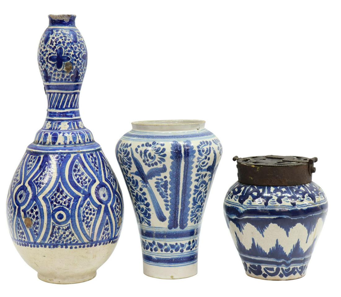 3) TIN-GLAZED EARTHENWARE IRON-MOUNTED CHOCOLATERO (1 of 4)