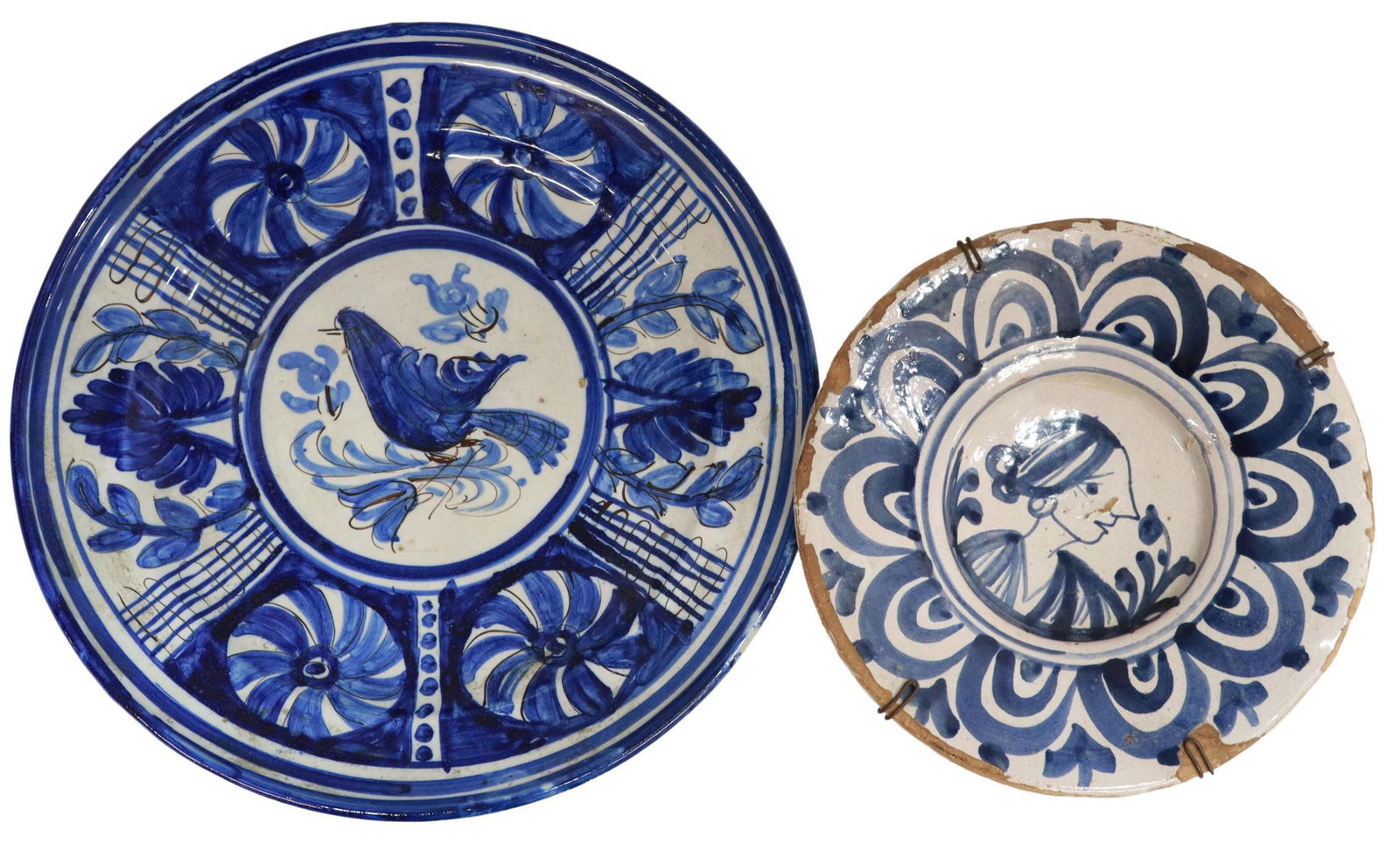 (2) BLUE TIN-GLAZED EARTHENWARE PLATES (1 of 3)