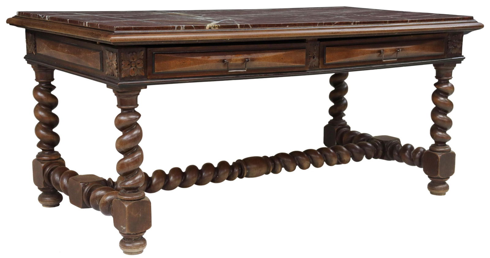 FRENCH LOUIS XIII STYLE MARBLE-TOP WALNUT TABLE (1 of 5)