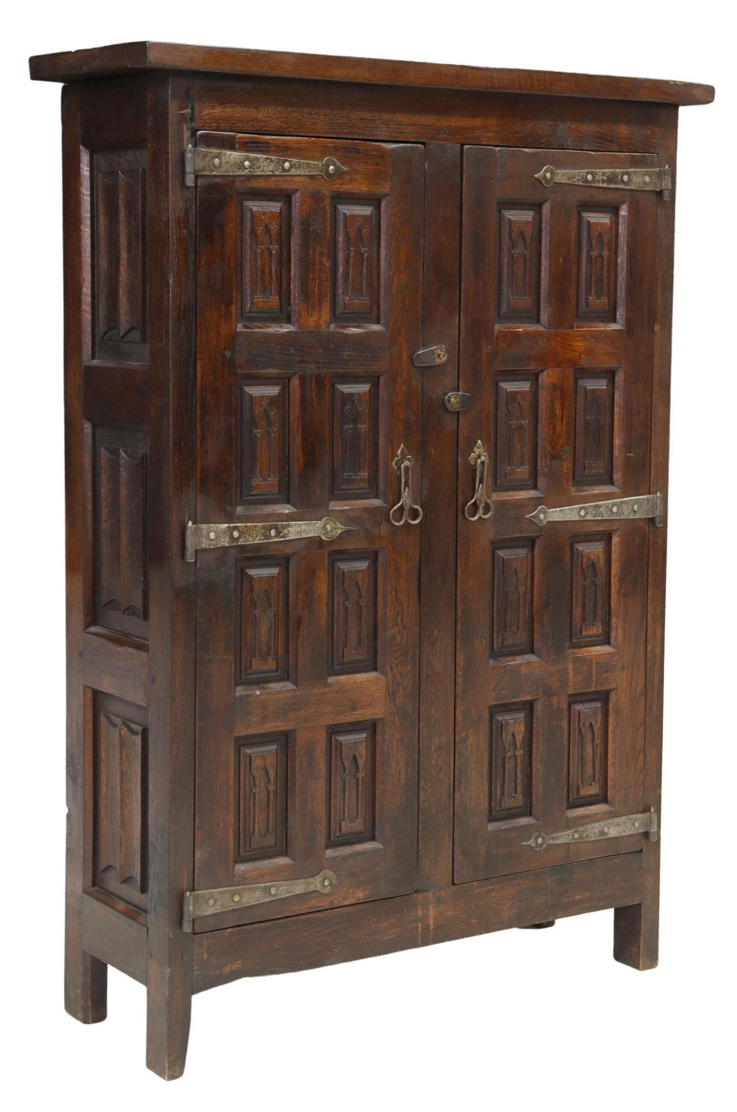 FRENCH GOTHIC REVIVAL OAK DOUBLE-DOOR CABINET (1 of 5)