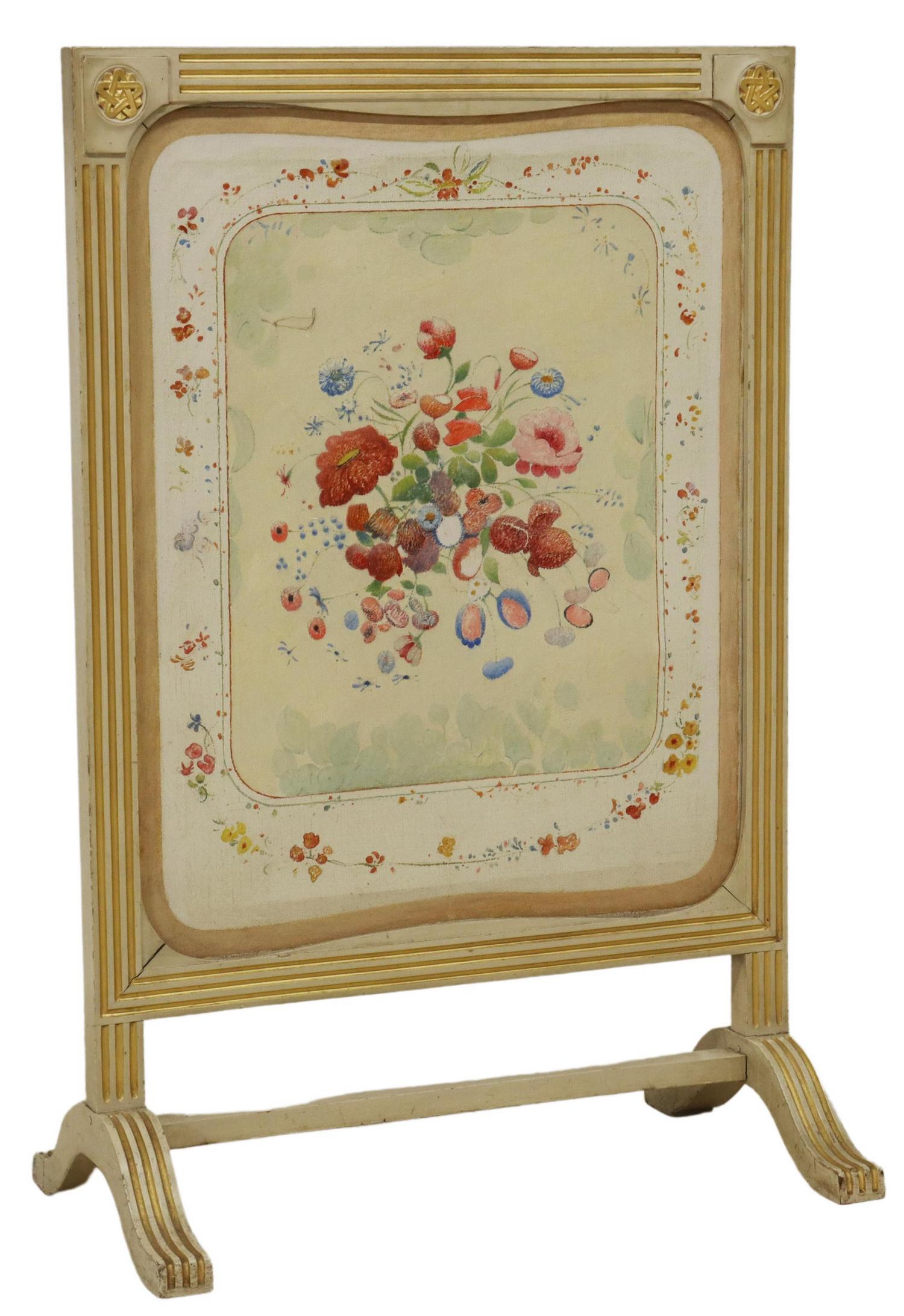 FRENCH PARCEL GILT & PAINTED FIRE SCREEN (1 of 3)