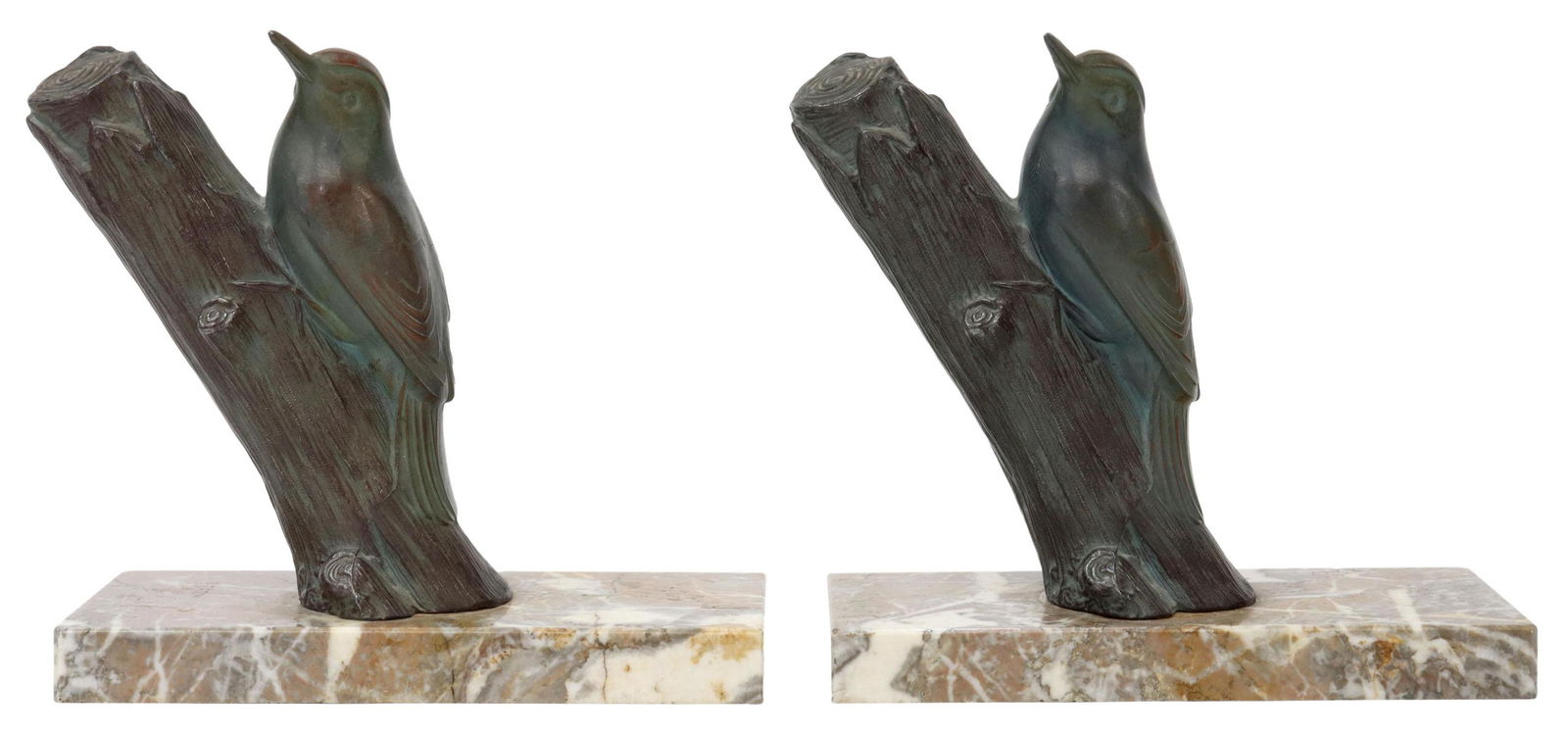 (2) AFTER M. LEDUCA, CAST BIRD & MARBLE BOOKENDS (1 of 4)